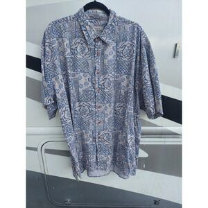 EDDIE BAUER 100% LINEN CAMP SHIRT Size XL Men's Short Sleeve Button Up Hawaiian